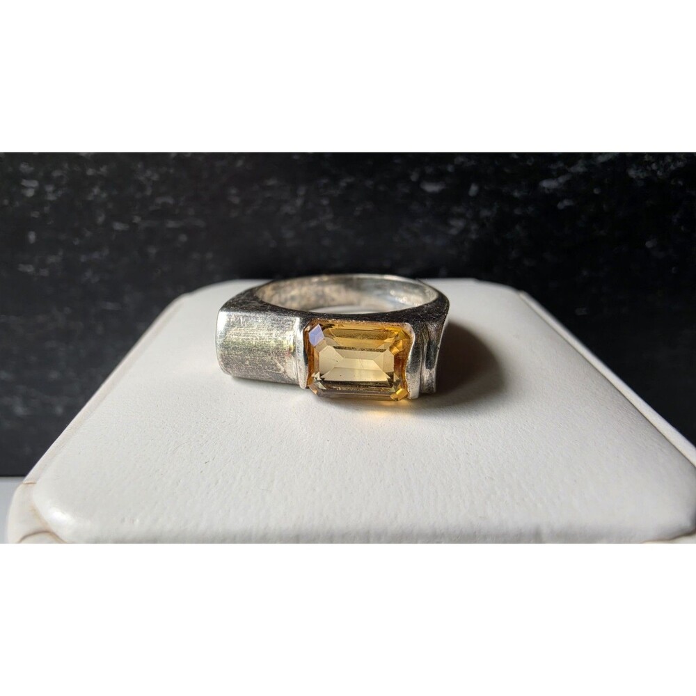 925 Sterling Silver Citrine Ring Size US 6 Vintage